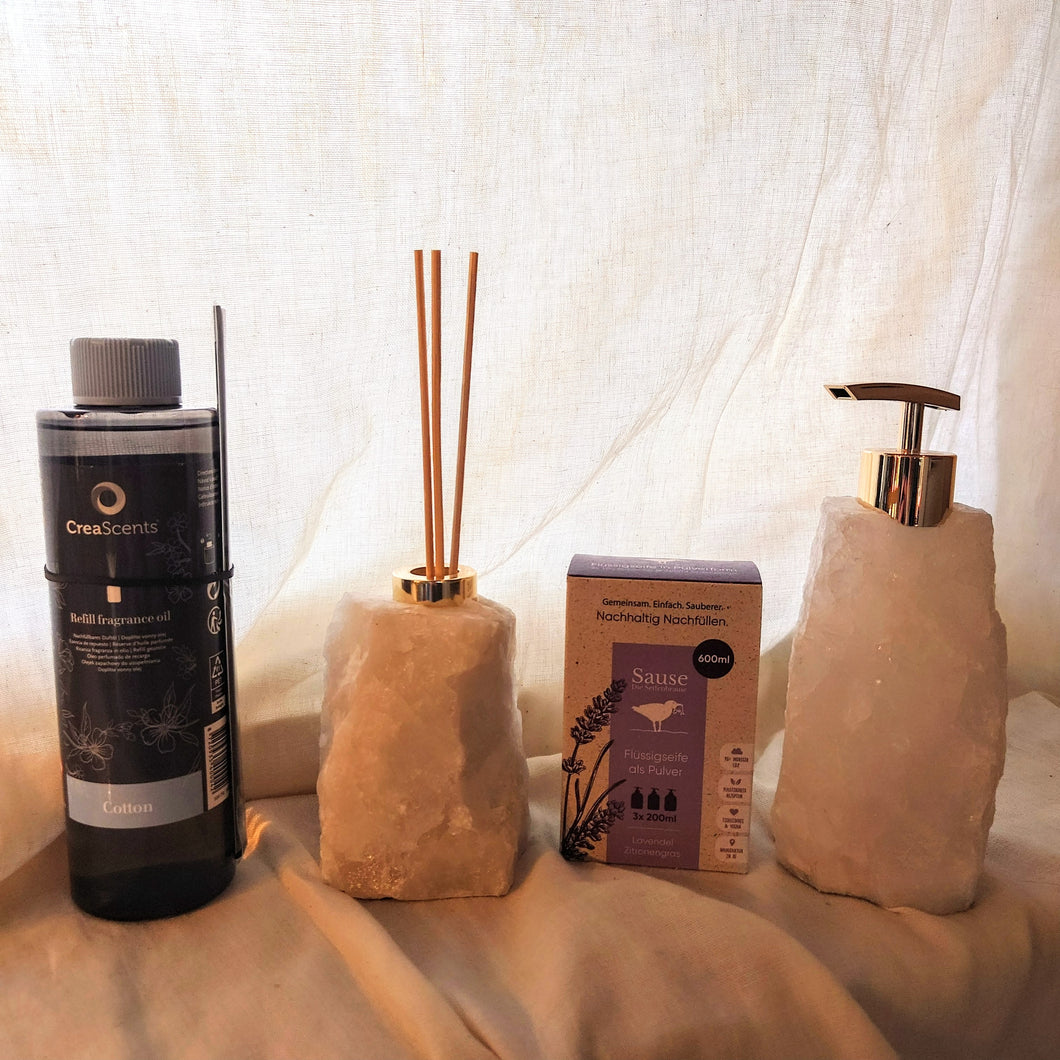 Gemstone diffuser and soap dispenser value set: Rock crystal