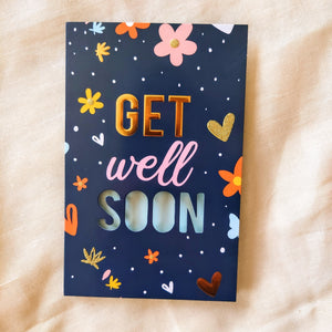 Get well soon kaart - bloemetjes, hartjes, glitter - Insight Stones