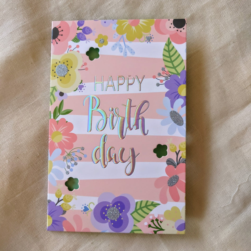 Happy Birthday kaart - bloemenrand - Insight Stones