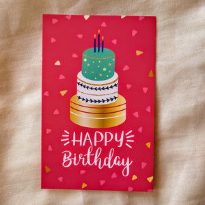 Happy birthday kaart - rood met taart - Insight Stones