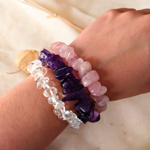 Harmonie splitarmbanden set: bergkristal, rozenkwarts, amethist - Insight Stones