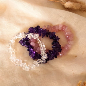 Harmonie splitarmbanden set: bergkristal, rozenkwarts, amethist - Insight Stones
