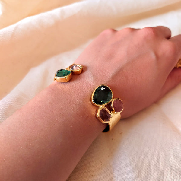 Vergulde armband met geometrische manchet edelstenen - Insight Stones